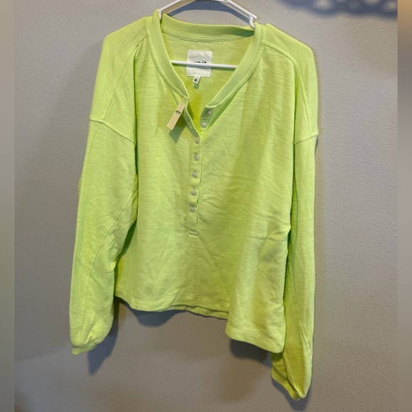 aerie Tops - Aerie Neon Green Henley Sweatshirt NWT Women’s Large
